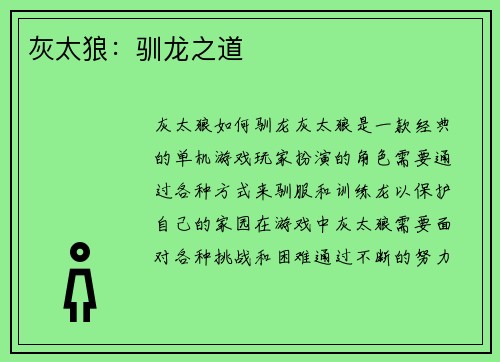 灰太狼：驯龙之道